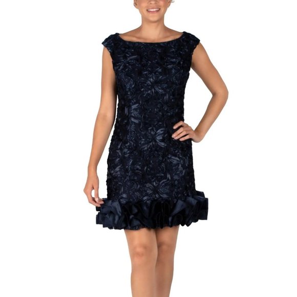 Donna Ricco Dresses & Skirts - DONNA RICCO Ruffle Hem Texture Satin Dress Navy - Size 8 NWT